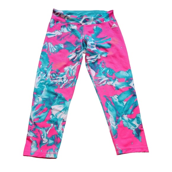 Adidas Clima Studio pink floral leggings size medium - Picture 1 of 4
